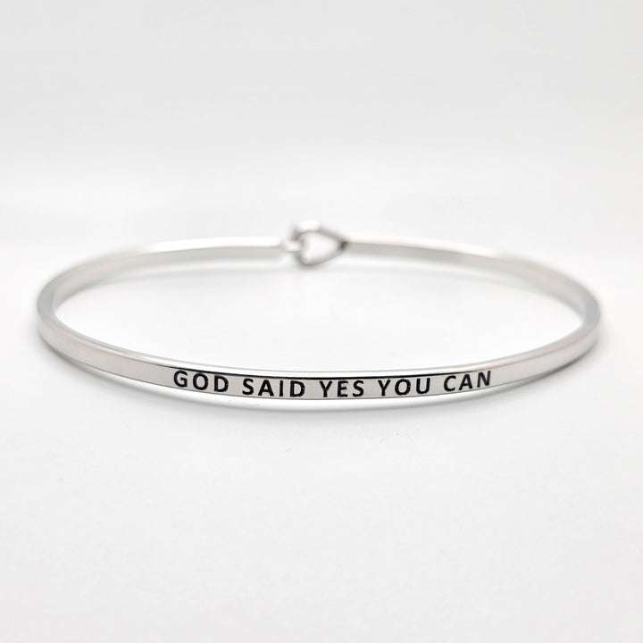 GOD SAID YES YOU CAN Inspirational Message Bracelet Positive Message Engraved Thin Bangle - Jewelry