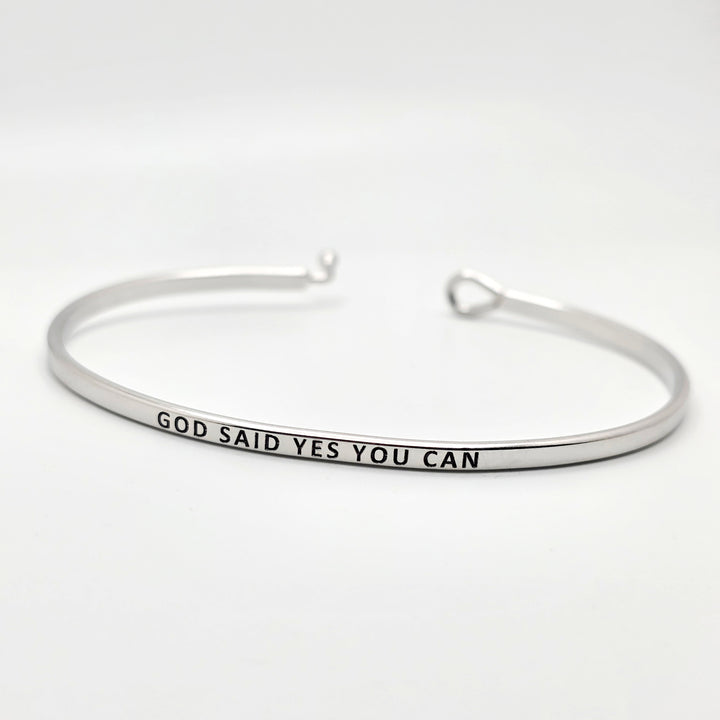 GOD SAID YES YOU CAN Inspirational Message Bracelet Positive Message Engraved Thin Bangle - Jewelry