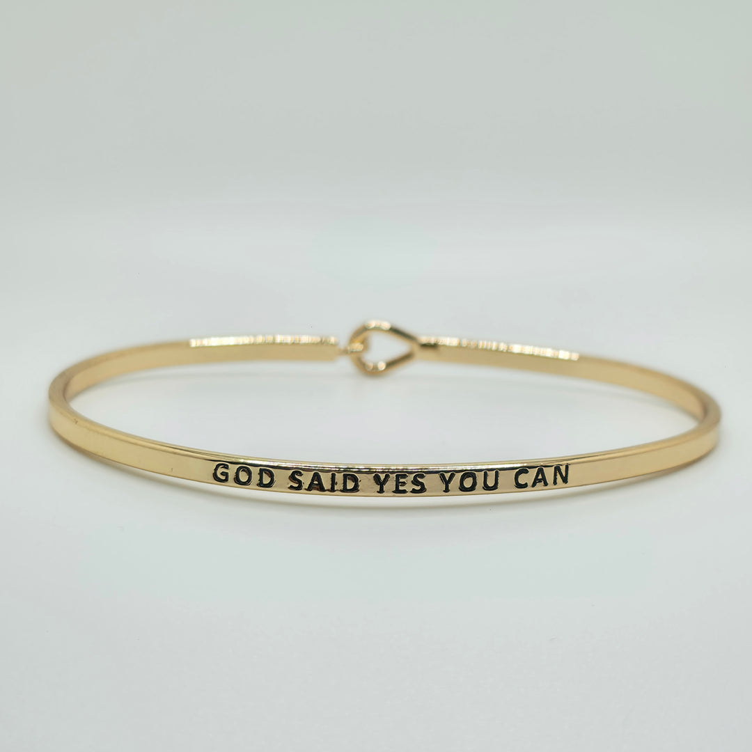 GOD SAID YES YOU CAN Inspirational Message Bracelet Positive Message Engraved Thin Bangle - Jewelry