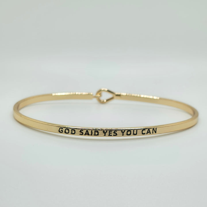 GOD SAID YES YOU CAN Inspirational Message Bracelet Positive Message Engraved Thin Bangle - Jewelry