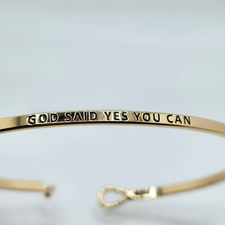 GOD SAID YES YOU CAN Inspirational Message Bracelet Positive Message Engraved Thin Bangle - Jewelry