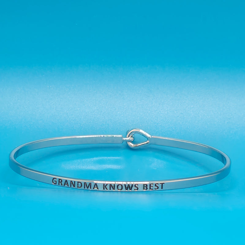 GRANDMA KNOWS BEST Inspirational Message Bracelet Positive Message Engraved Thin Bangle - Jewelry