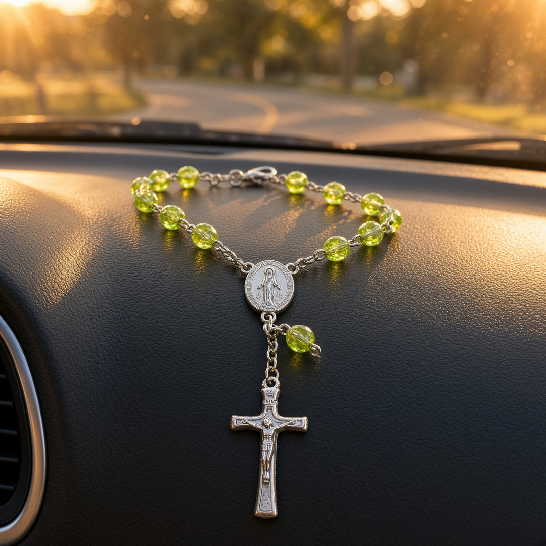 Green Bead - Car Rosary