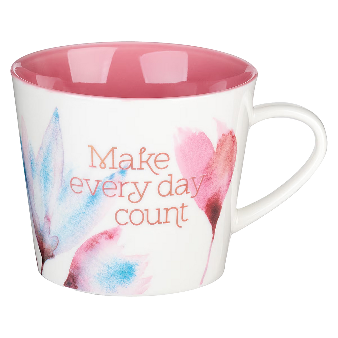 Make Every Day Count Pink Petals Ceramic Coffee Mug