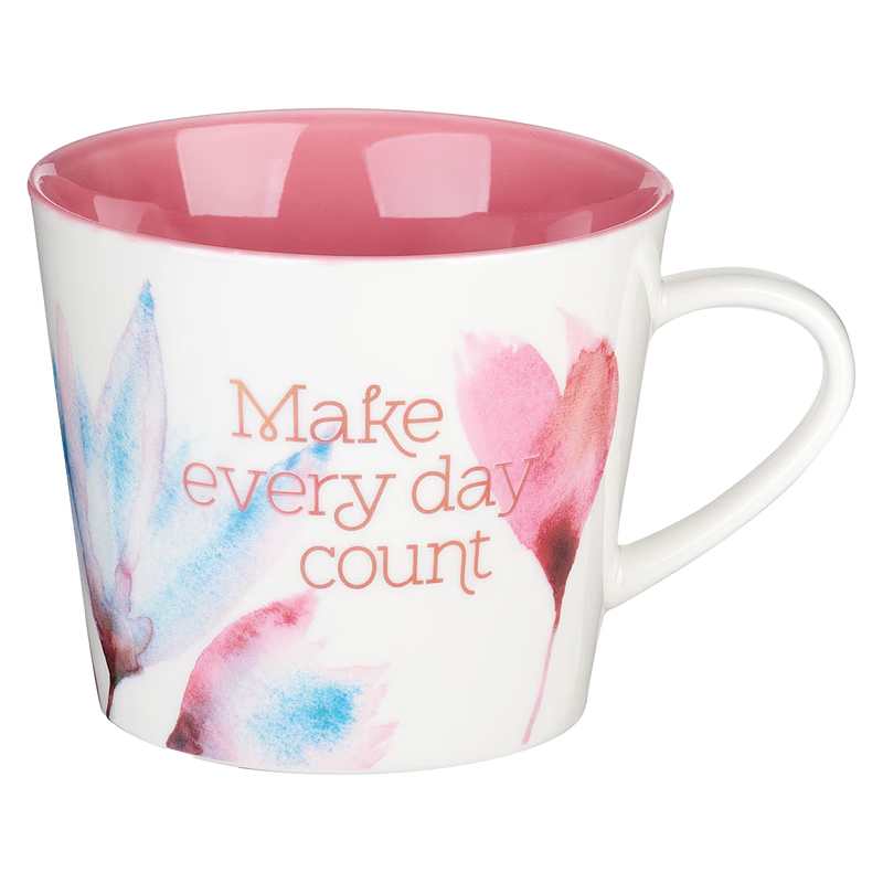 Make Every Day Count Pink Petals Ceramic Coffee Mug