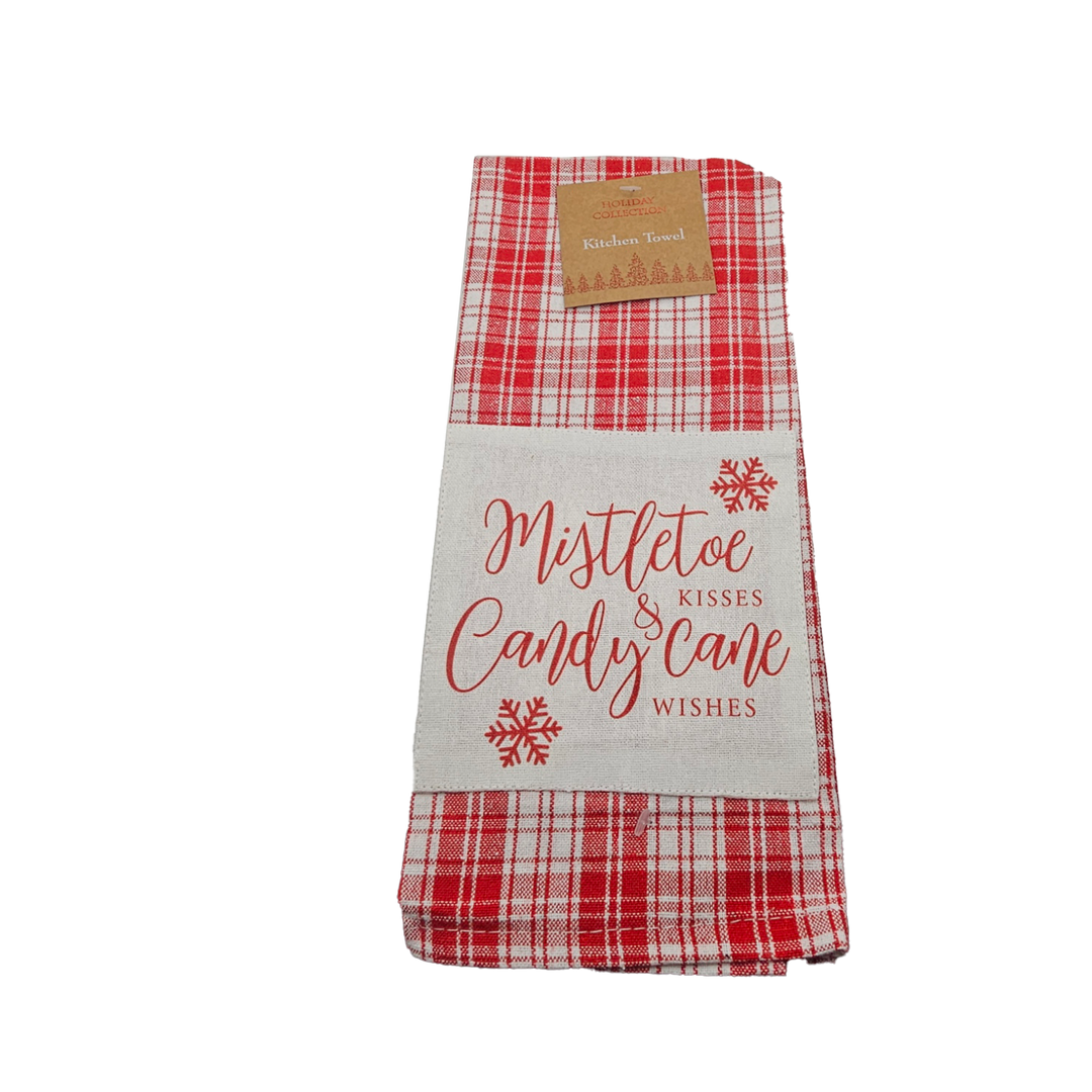 Holiday Collection Christmas Mistle Toe &amp; Candy Cane Towels and Pot Holder Set: Plaid Country Cotton Towels
