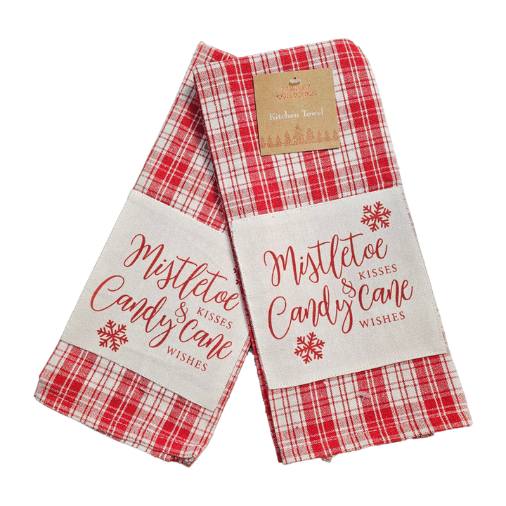 Holiday Collection Christmas Mistle Toe &amp; Candy Cane Towels and Pot Holder Set: Plaid Country Cotton Towels