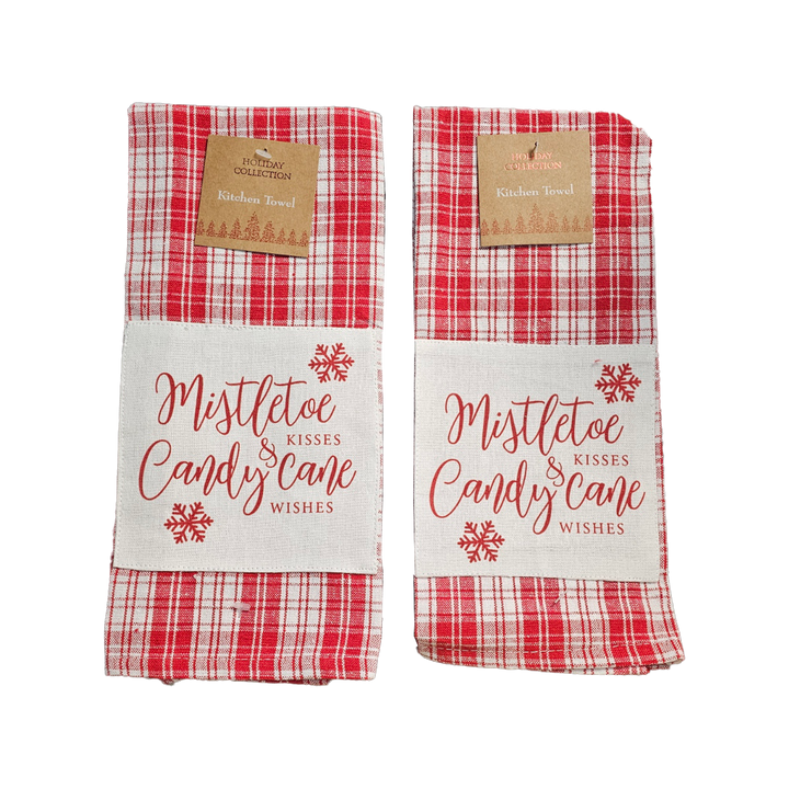 Holiday Collection Christmas Mistle Toe &amp; Candy Cane Towels and Pot Holder Set: Plaid Country Cotton Towels
