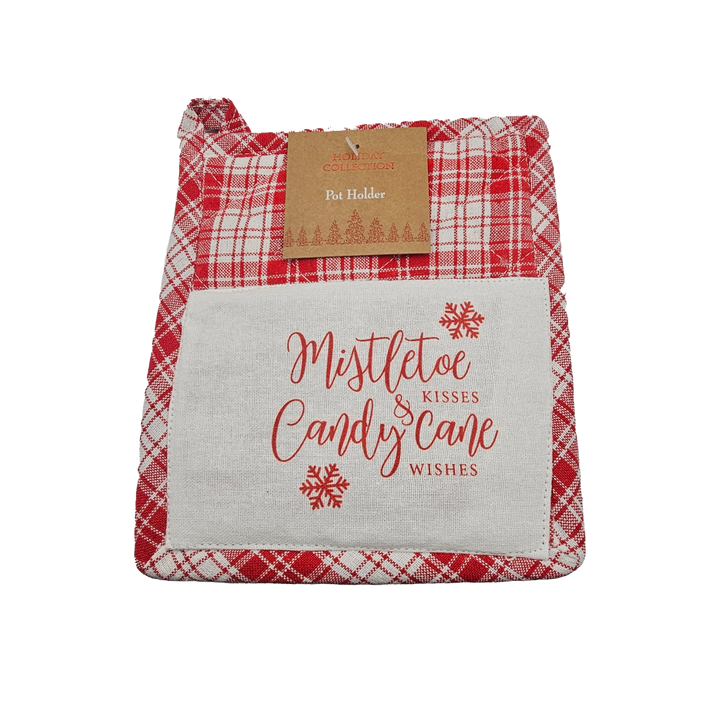 Holiday Collection Christmas Mistle Toe &amp; Candy Cane Towels and Pot Holder Set: Plaid Country Cotton Towels