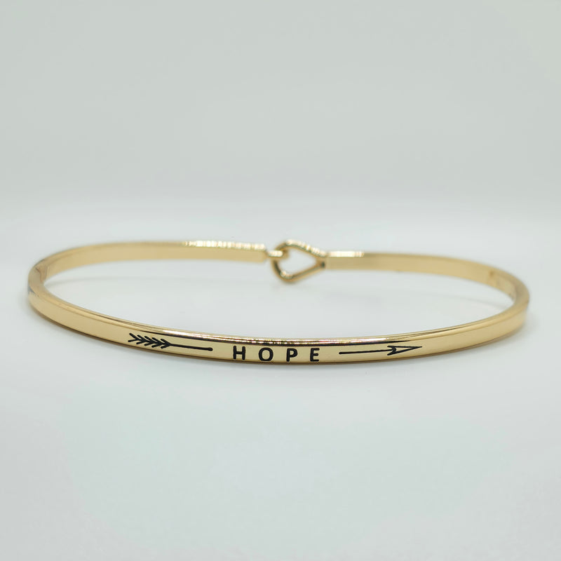 HOPE (Arrow) Inspirational Message Bracelet Positive Message Engraved Thin Bangle - Jewelry