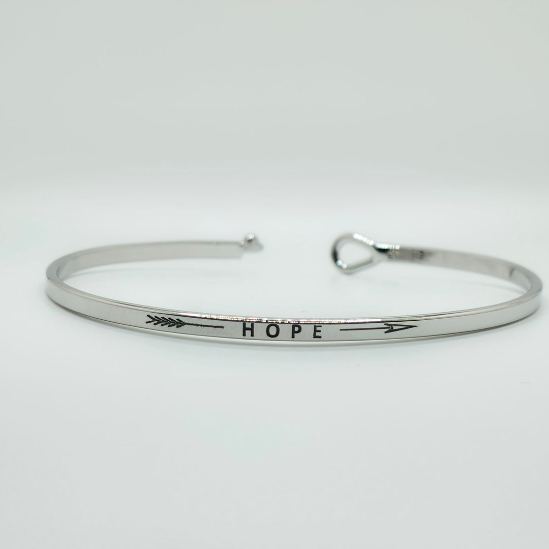 HOPE (Arrow) Inspirational Message Bracelet Positive Message Engraved Thin Bangle - Jewelry