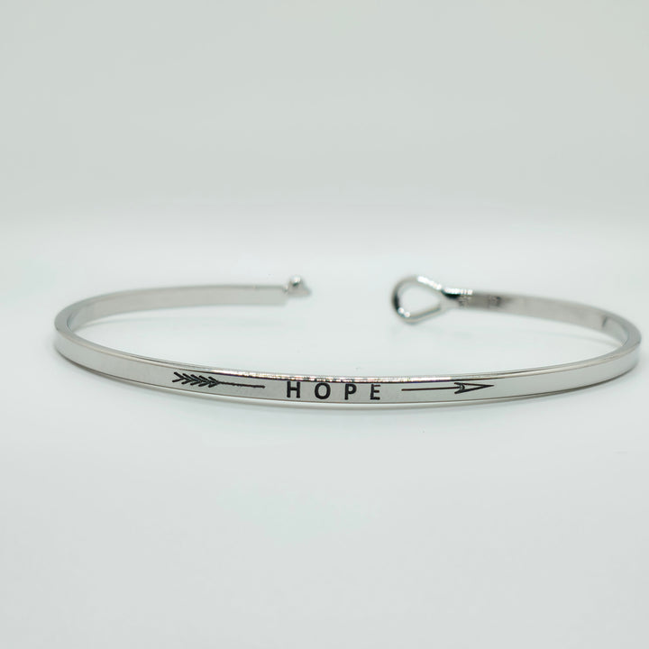 HOPE (Arrow) Inspirational Message Bracelet Positive Message Engraved Thin Bangle - Jewelry