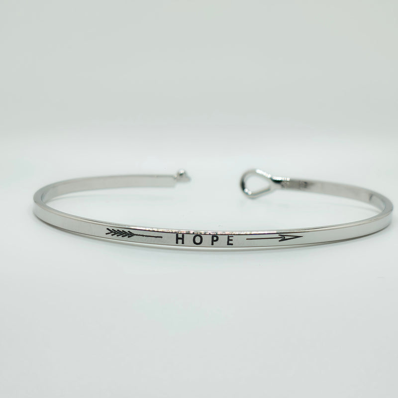 HOPE (Arrow) Inspirational Message Bracelet Positive Message Engraved Thin Bangle - Jewelry