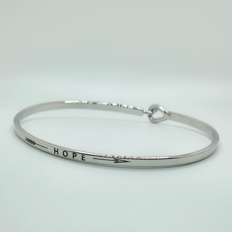 HOPE (Arrow) Inspirational Message Bracelet Positive Message Engraved Thin Bangle - Jewelry