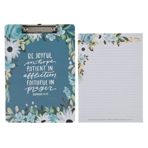 Be Joyful Blue Floral Clipboard and Notepad – Romans 12:12