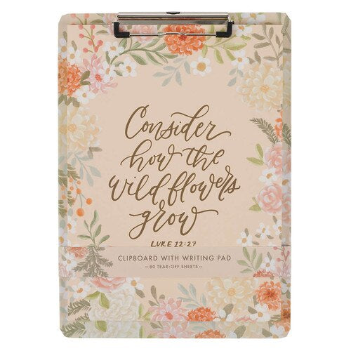 Consider the Wildflowers Peach Floral Clipboard and Notepad – Luke 12:27