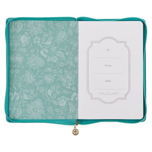 Trust in the Lord Teal Floral Faux Leather Journal with Zipper Closure - Proverbs 3:5