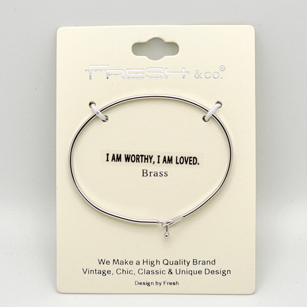 I AM WORTHY, I AM LOVED Inspirational Message Bracelet Positive Message Engraved Thin Bangle - Jewelry