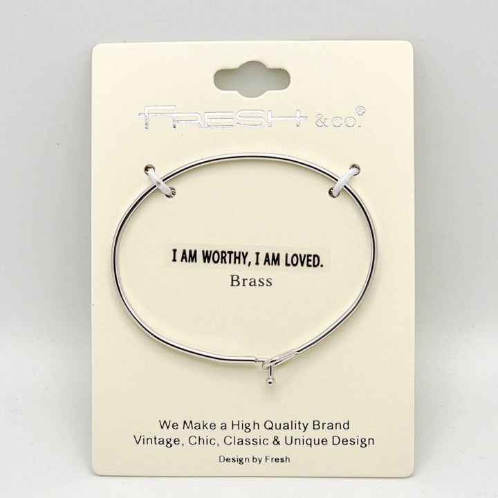 I AM WORTHY, I AM LOVED Inspirational Message Bracelet Positive Message Engraved Thin Bangle - Jewelry