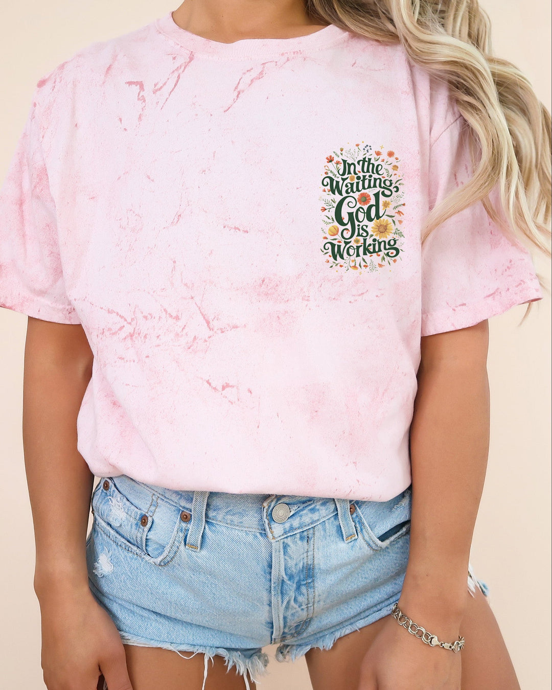 In The Waiting God Is Working Christian Comfort Colors T-Shirt (Floral), Faith Gift