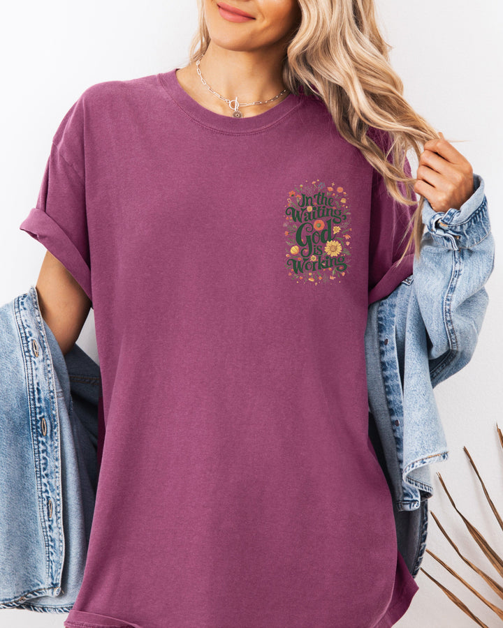 In The Waiting God Is Working Christian Comfort Colors T-Shirt (Floral), Faith Gift