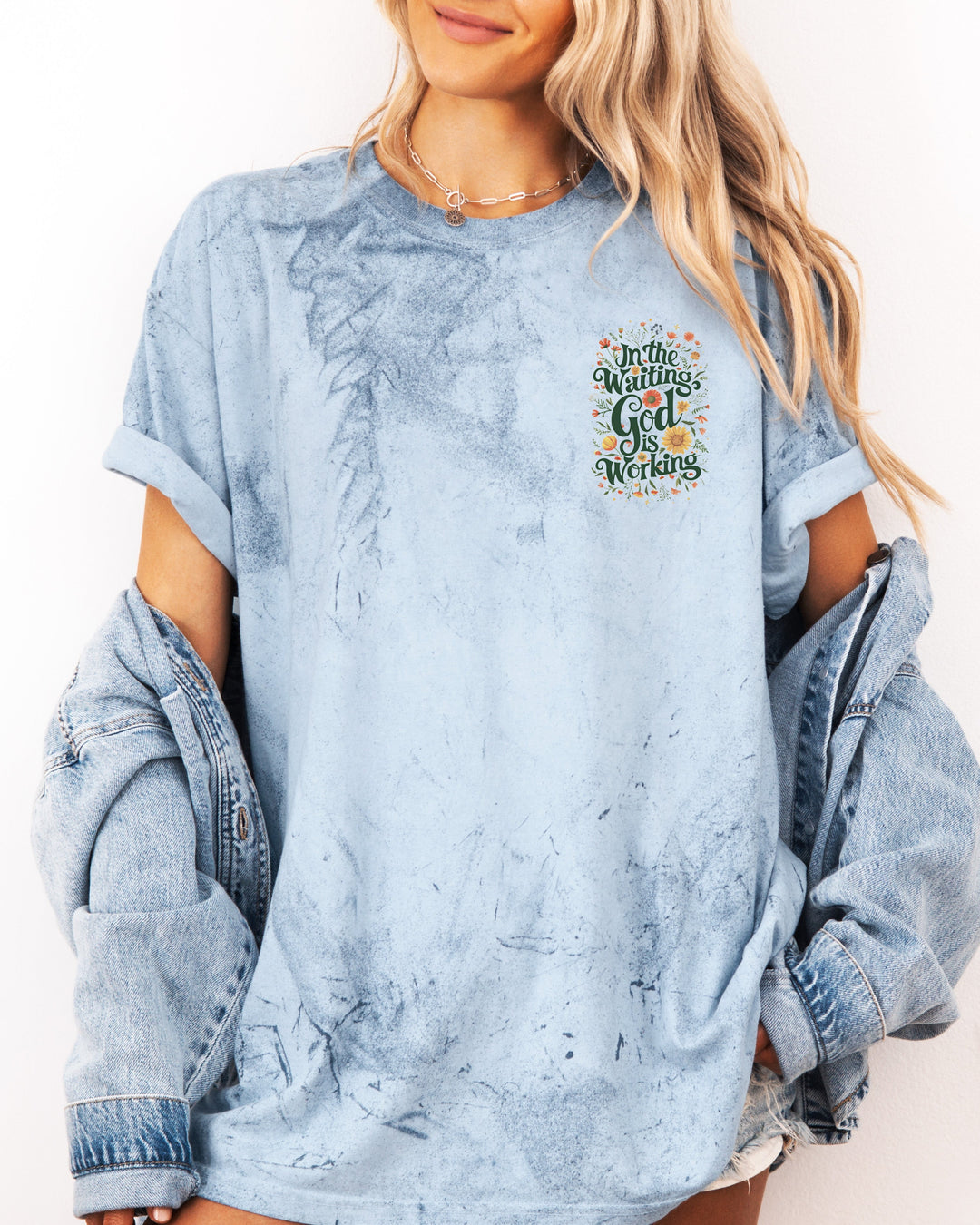 In The Waiting God Is Working Christian Comfort Colors T-Shirt (Floral), Faith Gift
