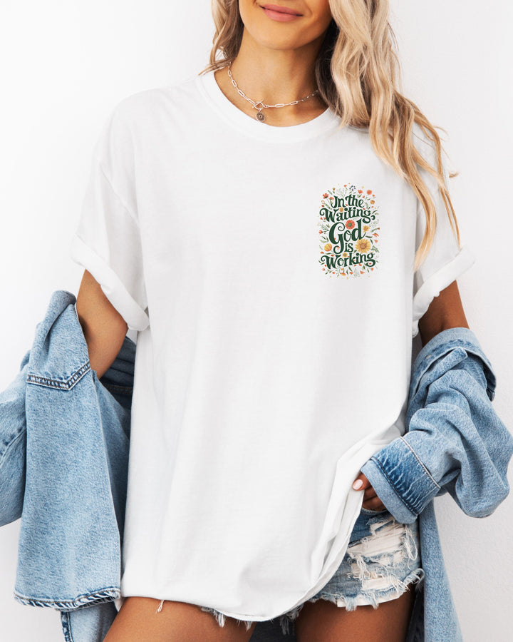 In The Waiting God Is Working Christian Comfort Colors T-Shirt (Floral), Faith Gift