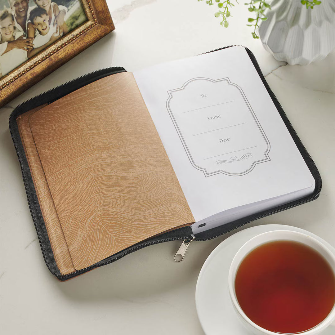 Be Strong Black and Tan Faux Leather Classic Journal with Zipper Closure - Ephesians 6:10