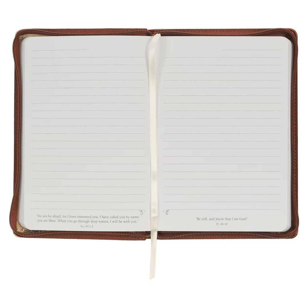 Amazing Grace Natural Canvas and Honey-brown Faux Leather Journal with Zipper Closure