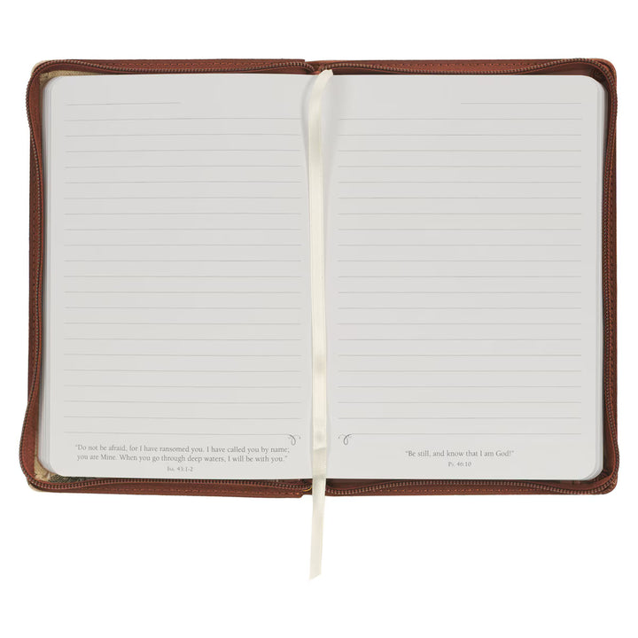Amazing Grace Natural Canvas and Honey-brown Faux Leather Journal with Zipper Closure