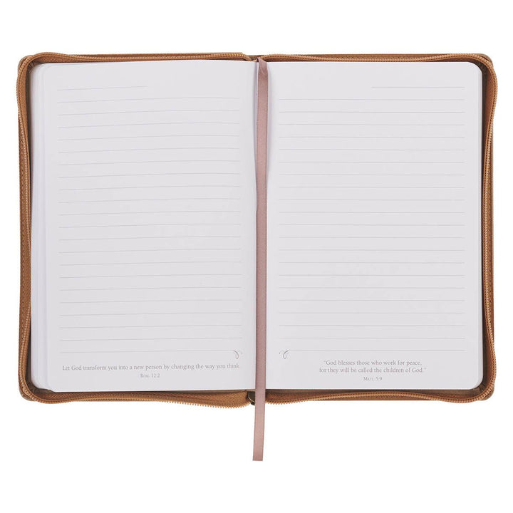 Be Strong and Courageous Lion Tan Faux Leather Journal with Zipper Closure - Joshua 1:9