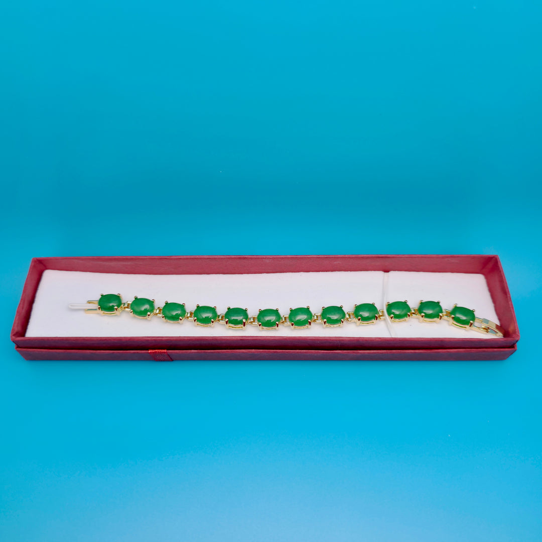 Vintage Green Oval Jade Bracelet Golden Bronze - Jewelry
