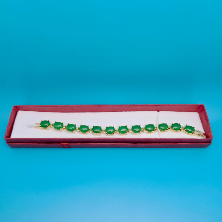 Vintage Green Oval Jade Bracelet Golden Bronze - Jewelry