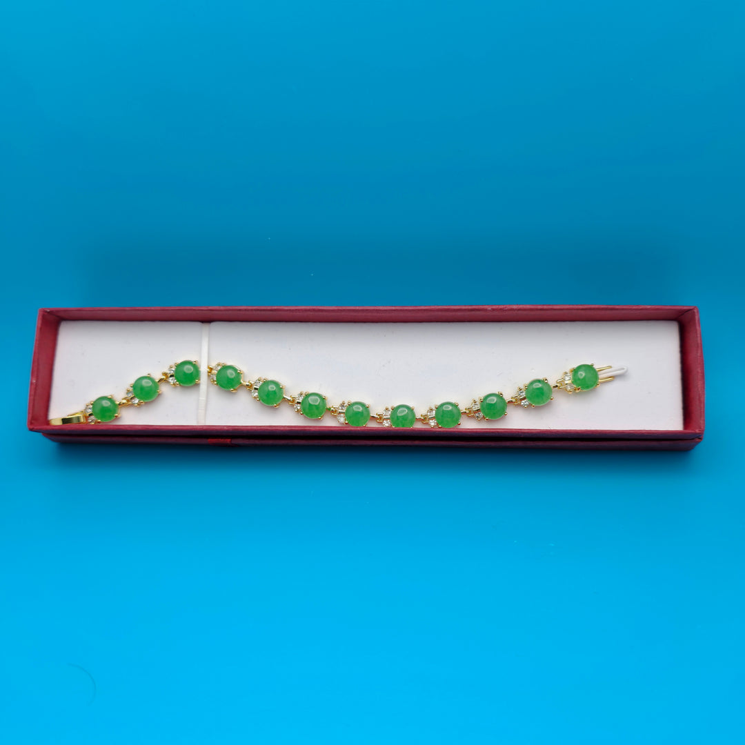 Vintage Green Round Jade Bracelet Golden Bronze - Jewelry