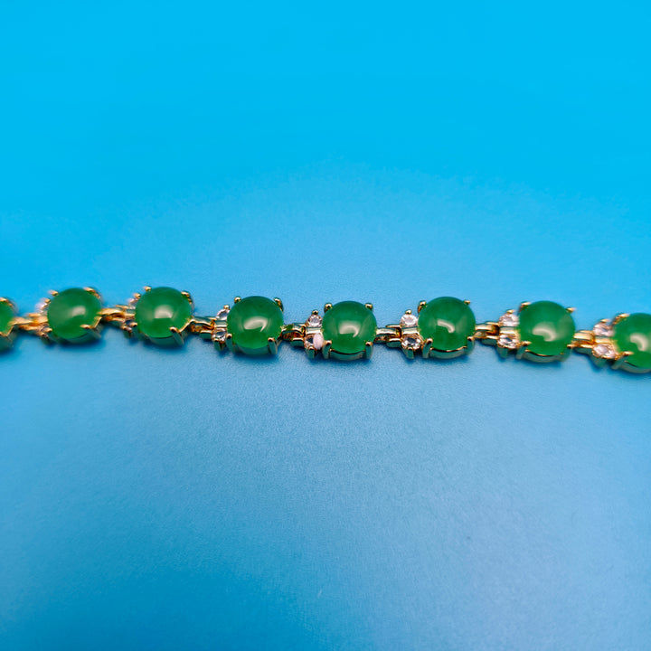 Vintage Green Round Jade Bracelet Golden Bronze - Jewelry