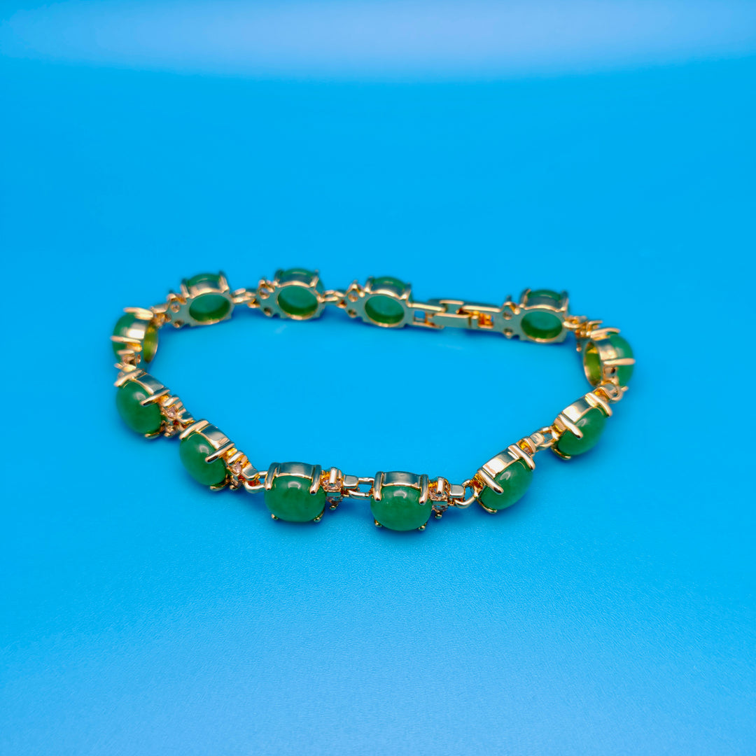Vintage Green Round Jade Bracelet Golden Bronze - Jewelry