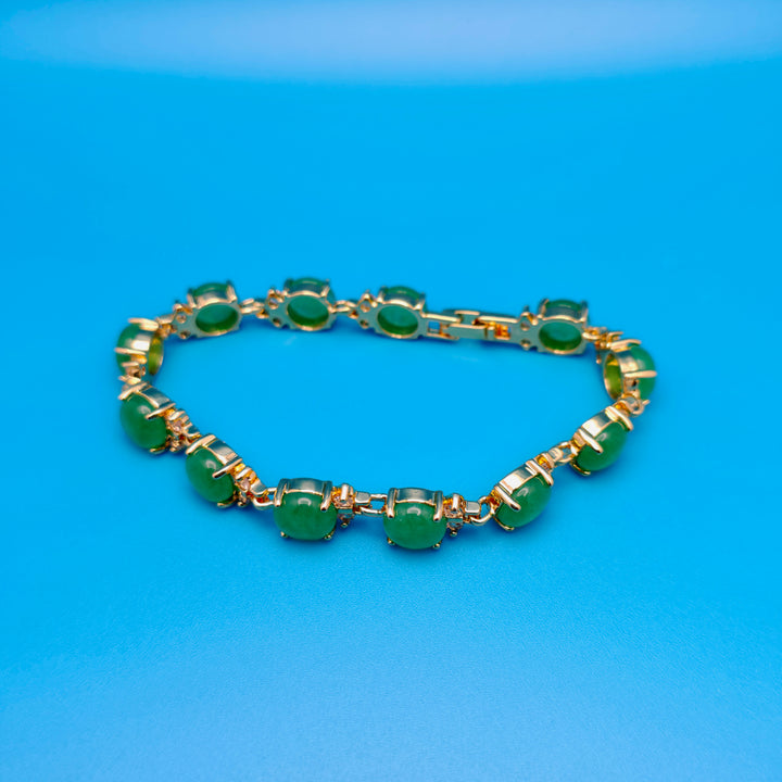 Vintage Green Round Jade Bracelet Golden Bronze - Jewelry