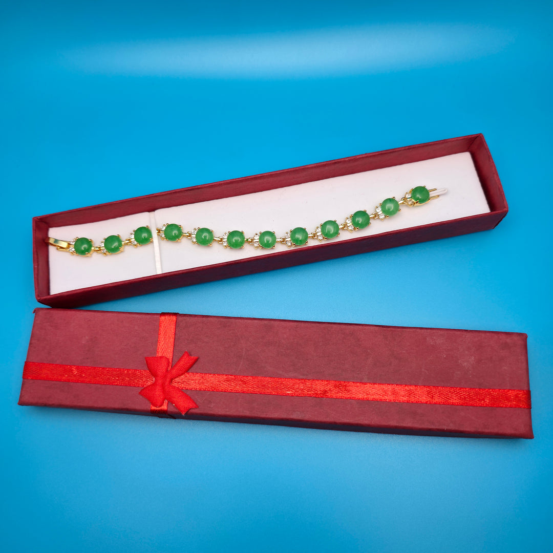 Vintage Green Round Jade Bracelet Golden Bronze - Jewelry