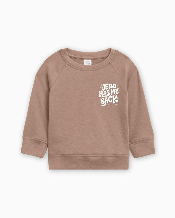 Jesus Has My Back Christian Organic Cotton Toddler Kids Pullover, Faith Sweatshirt