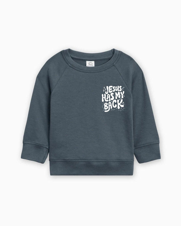Jesus Has My Back Christian Organic Cotton Toddler Kids Pullover, Faith Sweatshirt