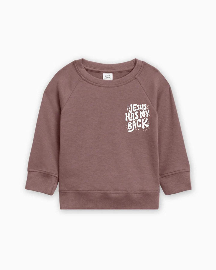 Jesus Has My Back Christian Organic Cotton Toddler Kids Pullover, Faith Sweatshirt