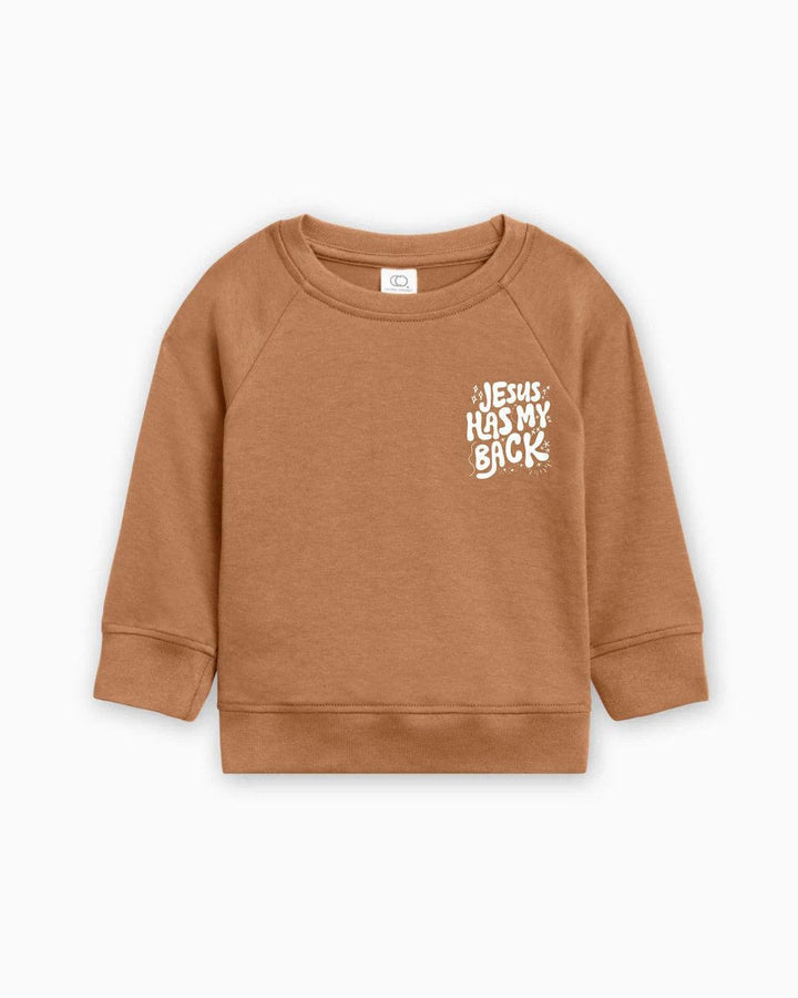 Jesus Has My Back Christian Organic Cotton Toddler Kids Pullover, Faith Sweatshirt