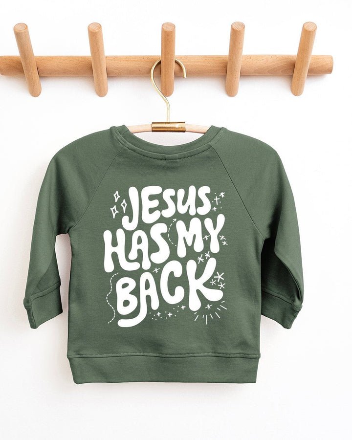 Jesus Has My Back Christian Organic Cotton Toddler Kids Pullover, Faith Sweatshirt