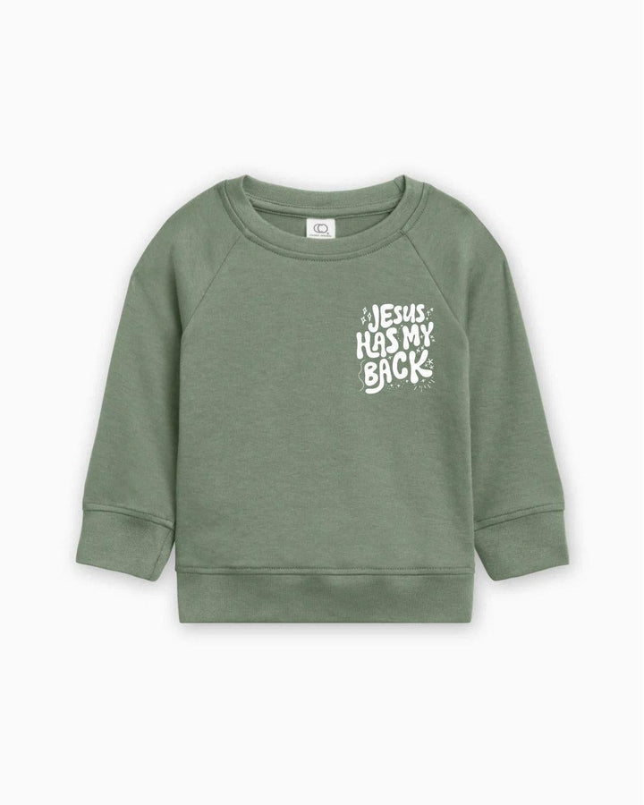 Jesus Has My Back Christian Organic Cotton Toddler Kids Pullover, Faith Sweatshirt