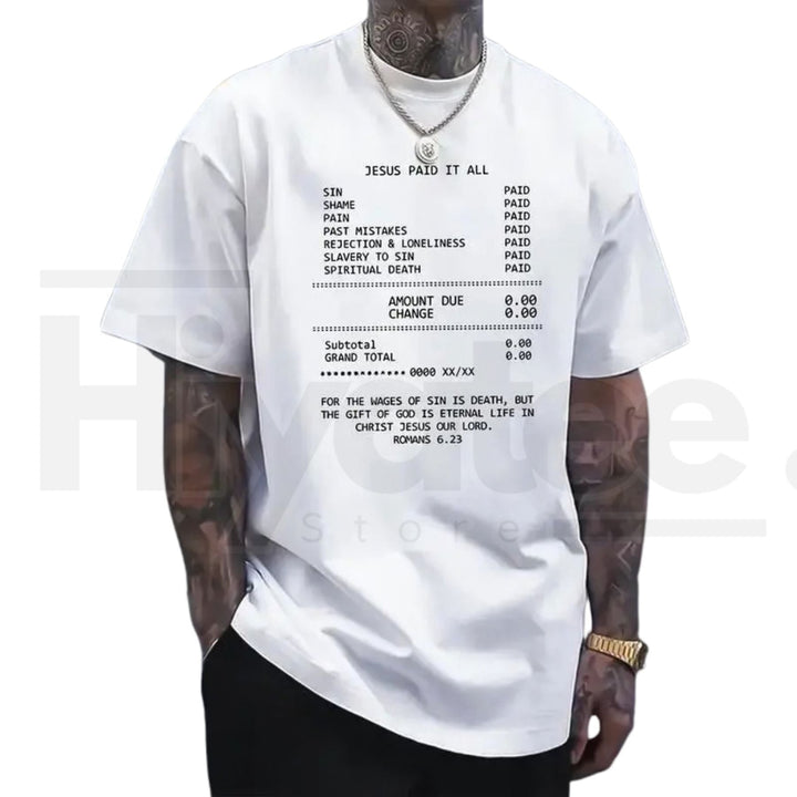 "Jesus Paid It All" Graphic Print Tee – Soft Breathable Christian Faith T-Shirt