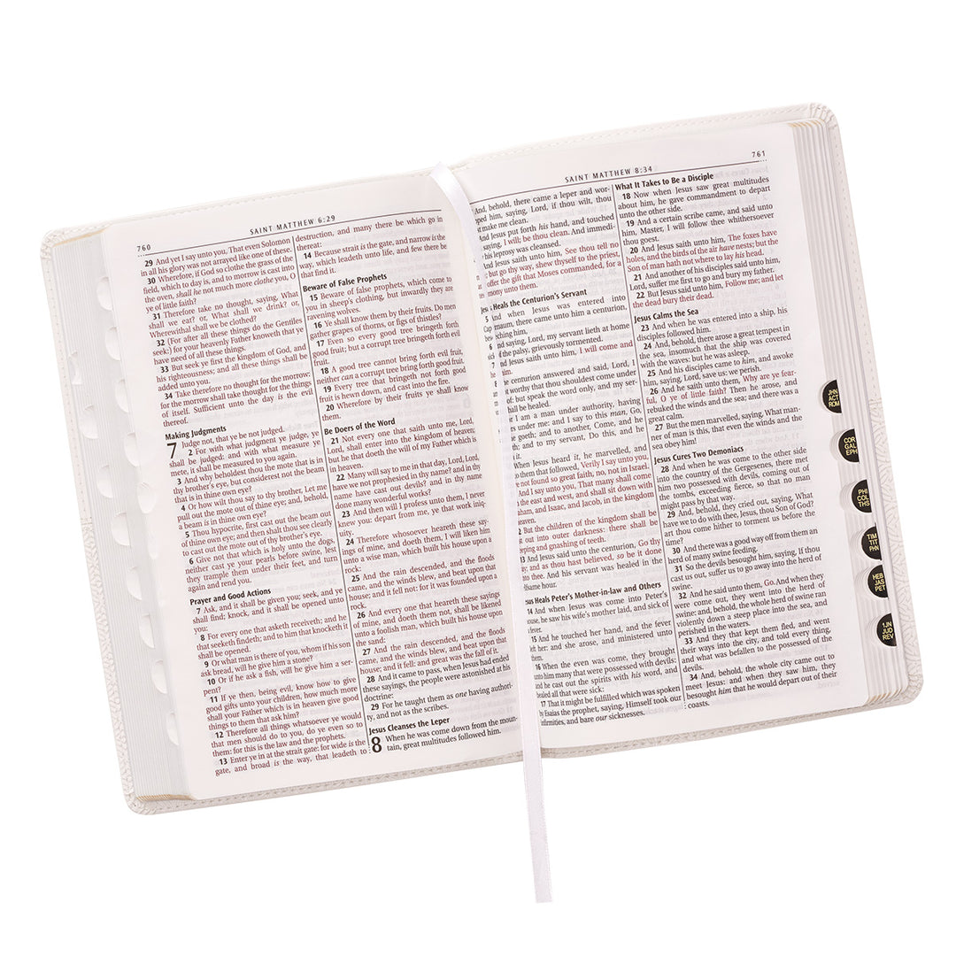 White Faux Leather King James Version Deluxe Gift Bible with Thumb Index
