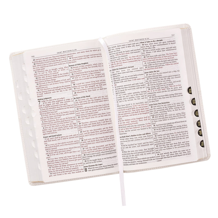 White Faux Leather King James Version Deluxe Gift Bible with Thumb Index