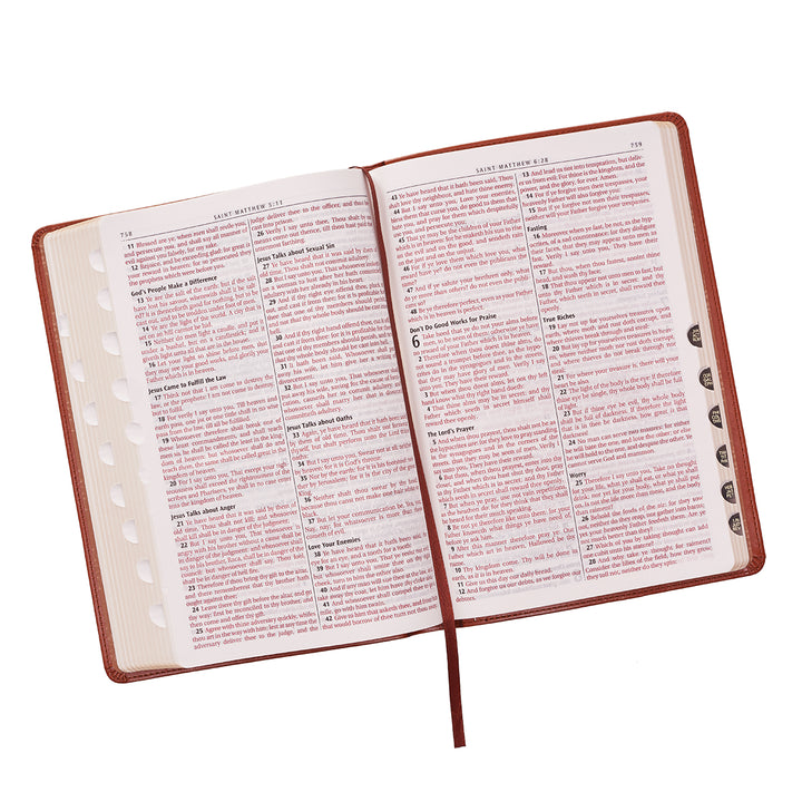 Saddle Tan Faux Leather Large Print Thinline King James Version Bible with Thumb Index