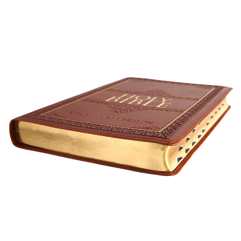 Saddle Tan Faux Leather Large Print Thinline King James Version Bible with Thumb Index