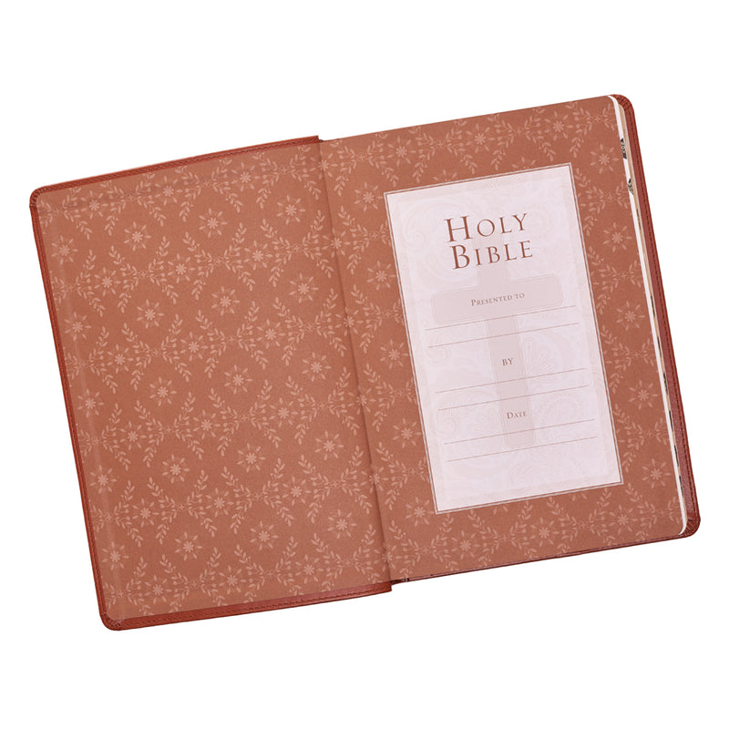 Saddle Tan Faux Leather Large Print Thinline King James Version Bible with Thumb Index